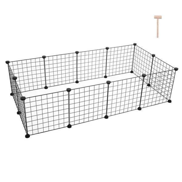 Black metal wire pet playpen for small animals with modular panels and connectors