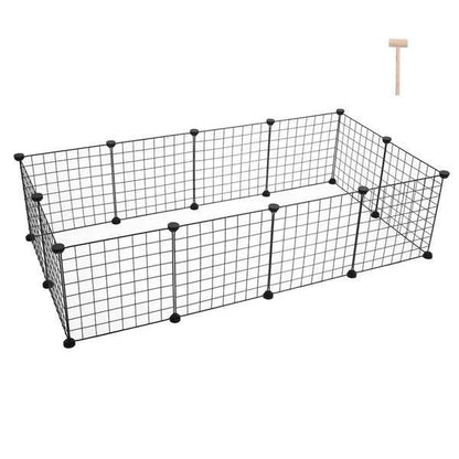 Black metal wire pet playpen for small animals with modular panels and connectors