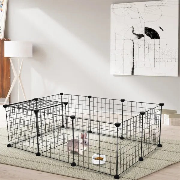 Portable metal wire pet playpen for small animals with DIY expandable panels